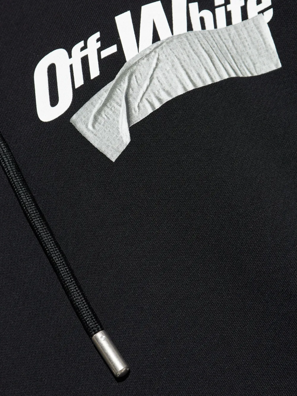 Off-white Tape-logo Cotton Hoodie In Black