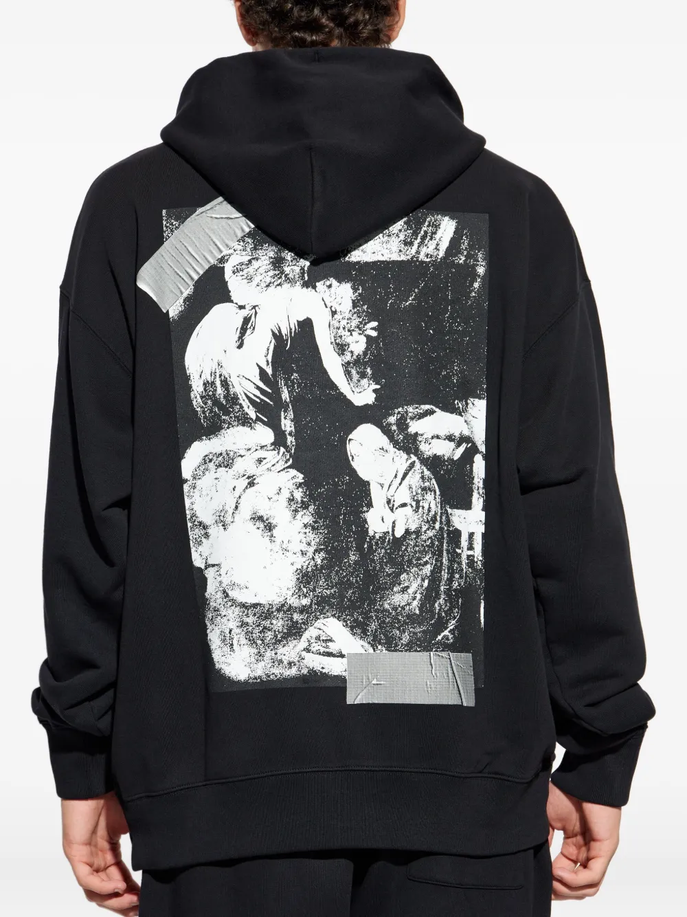 Off-white Tape-logo Cotton Hoodie In Black