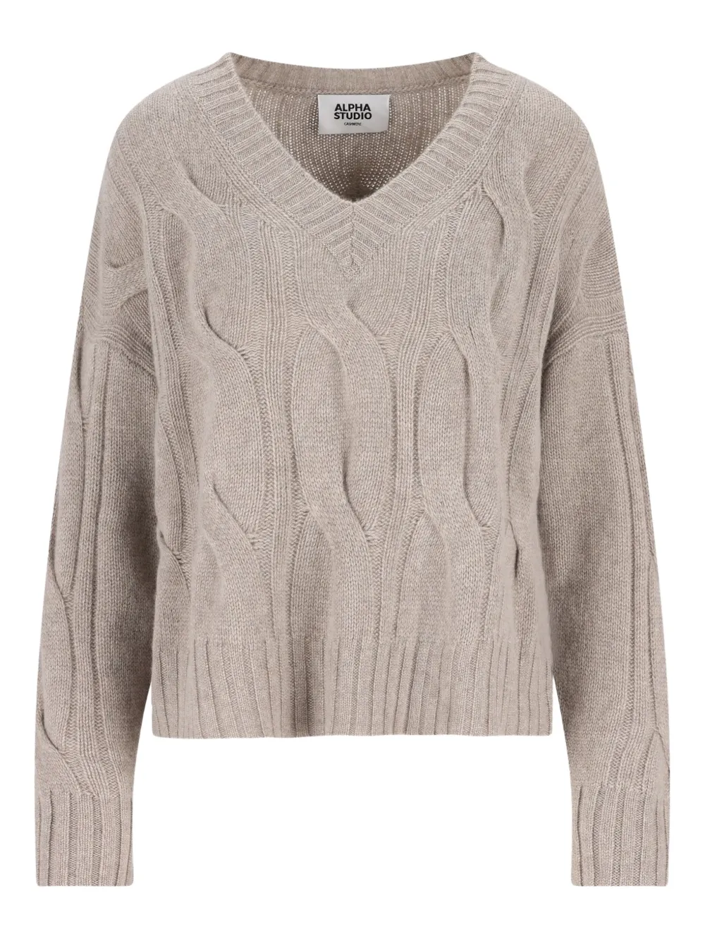 Alpha Studio Cable-knit V-neck Sweater In Gray