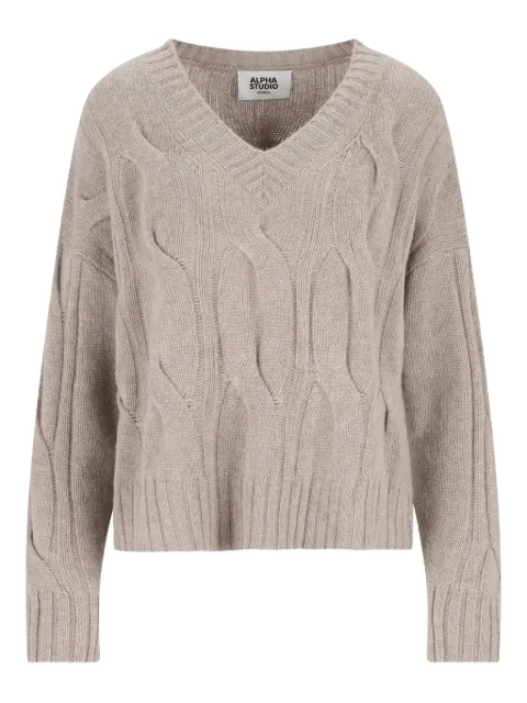 ALPHA STUDIO cable-knit V-neck sweater