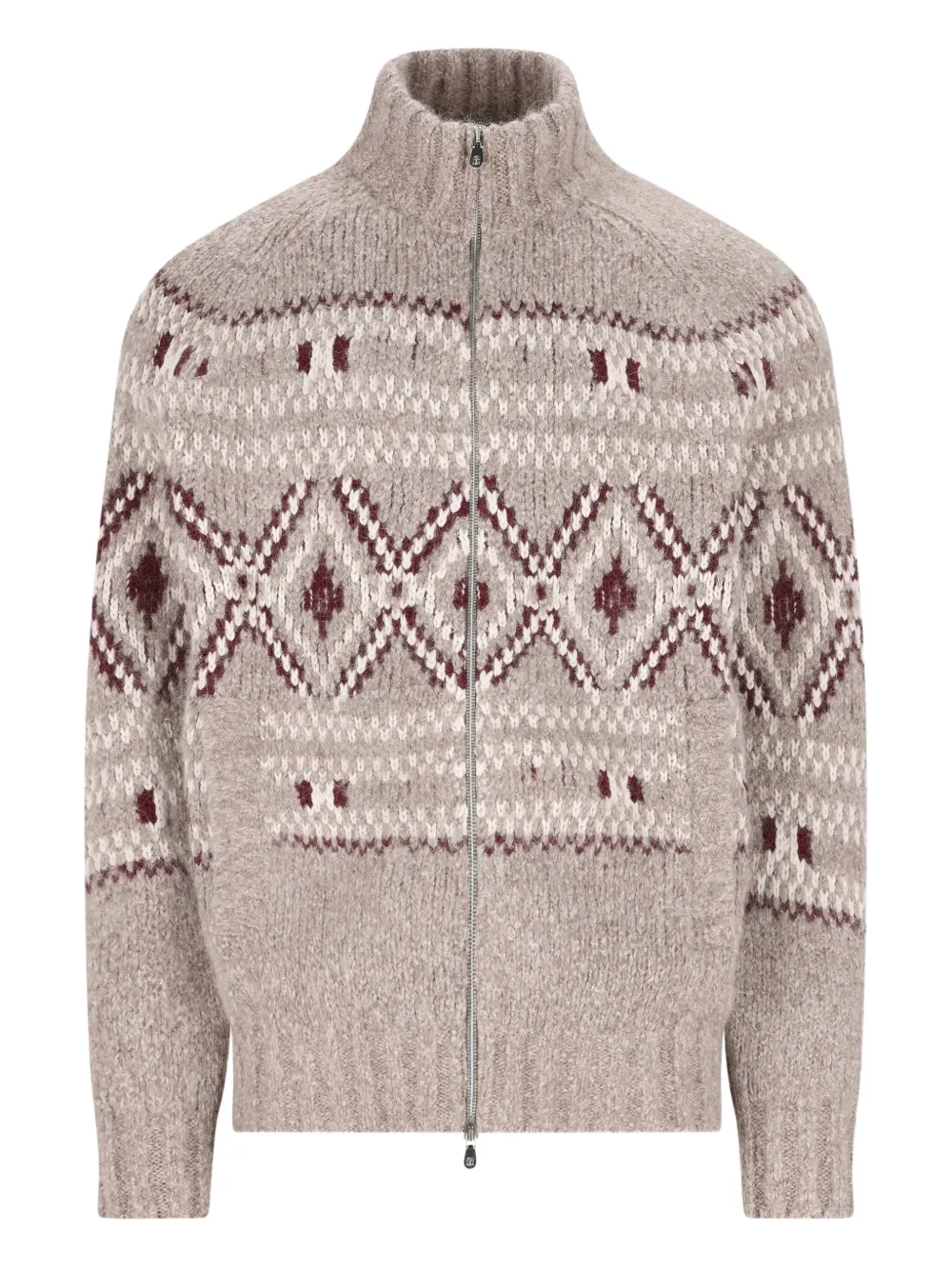 Brunello Cucinelli High-neck Patterned Cardigan In Neutral