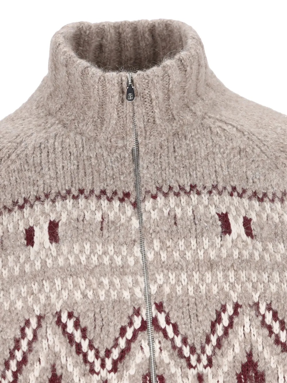 Brunello Cucinelli High-neck Patterned Cardigan In Neutral