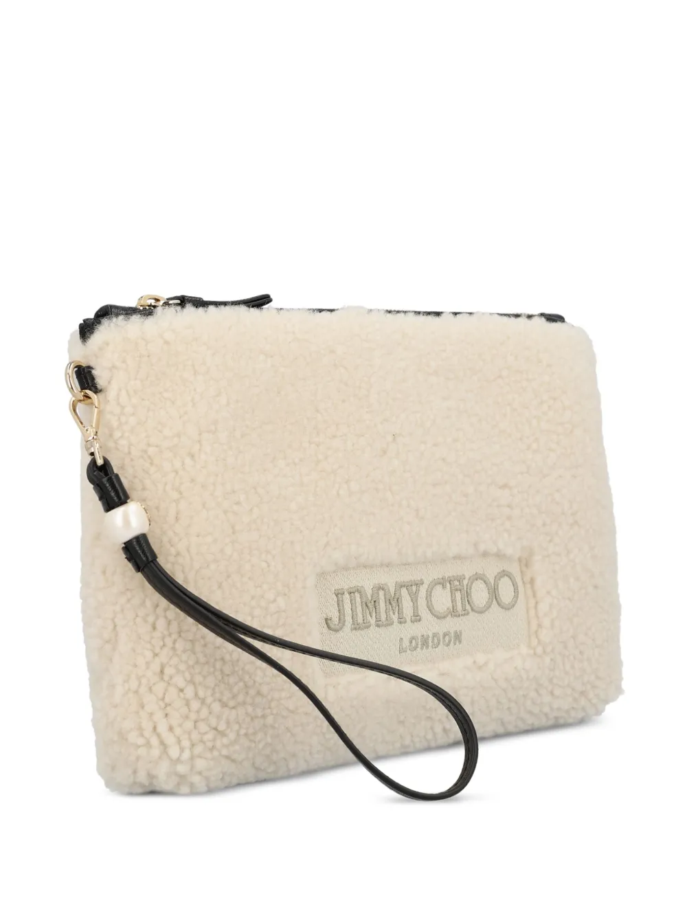 Jimmy Choo Shearling Clutch Bag In Neutral