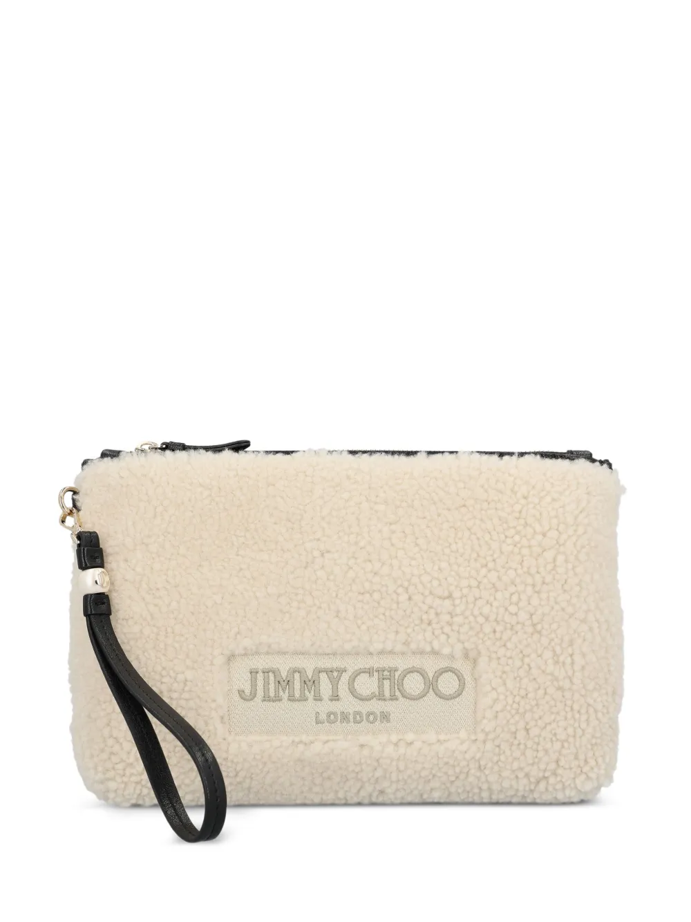 Jimmy Choo Shearling Clutch Bag In Neutral