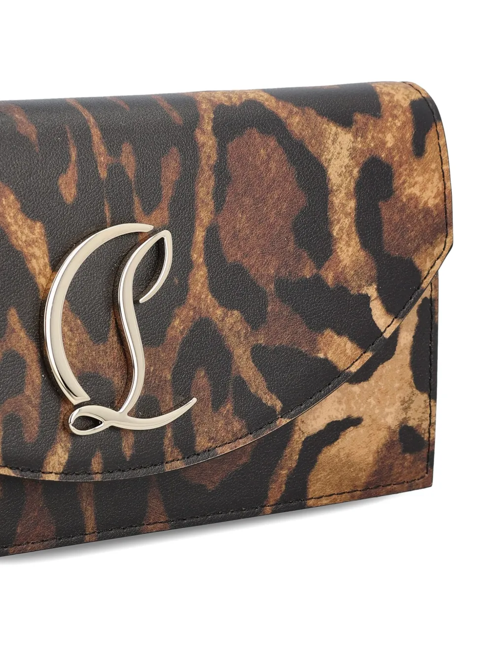 【週末セール】Christian Louboutin ヒョウ柄ケース Christian Louboutin Loubi54 leopard-print Chain Clutch | Brown