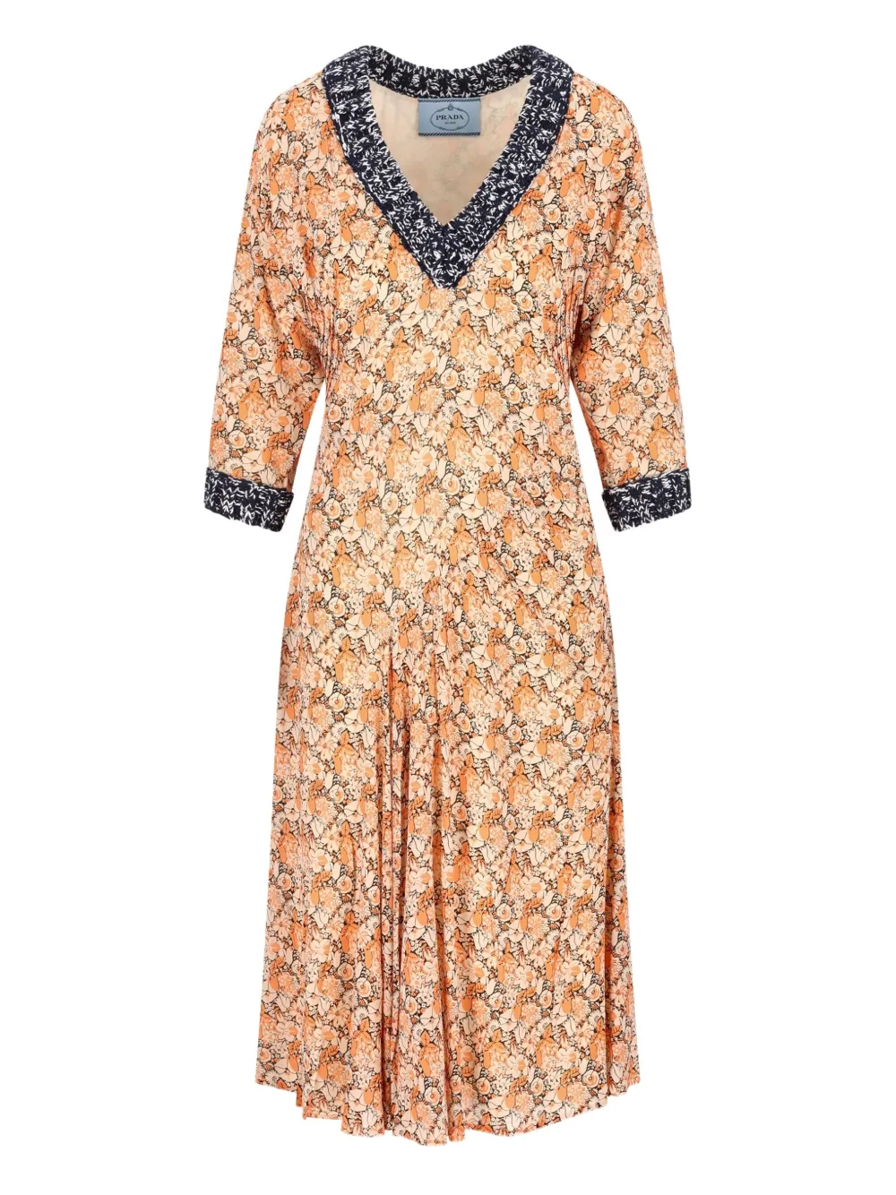 Prada floral-print V-neck midi dress - Arancione