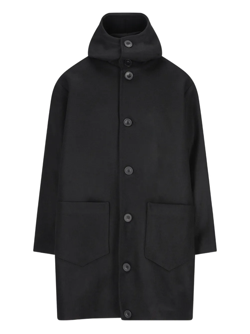 Cini patch-pocket hooded coat | Black | Image 1