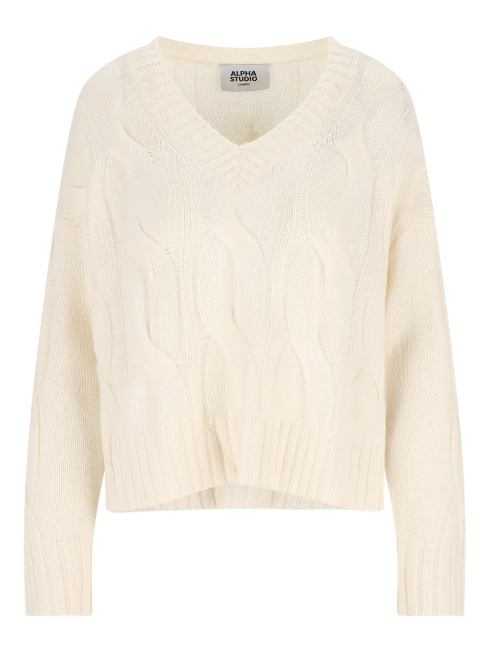 ALPHA STUDIO cable-knit V-neck sweater | White | Image 1