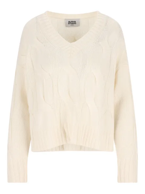 ALPHA STUDIO cable-knit V-neck sweater