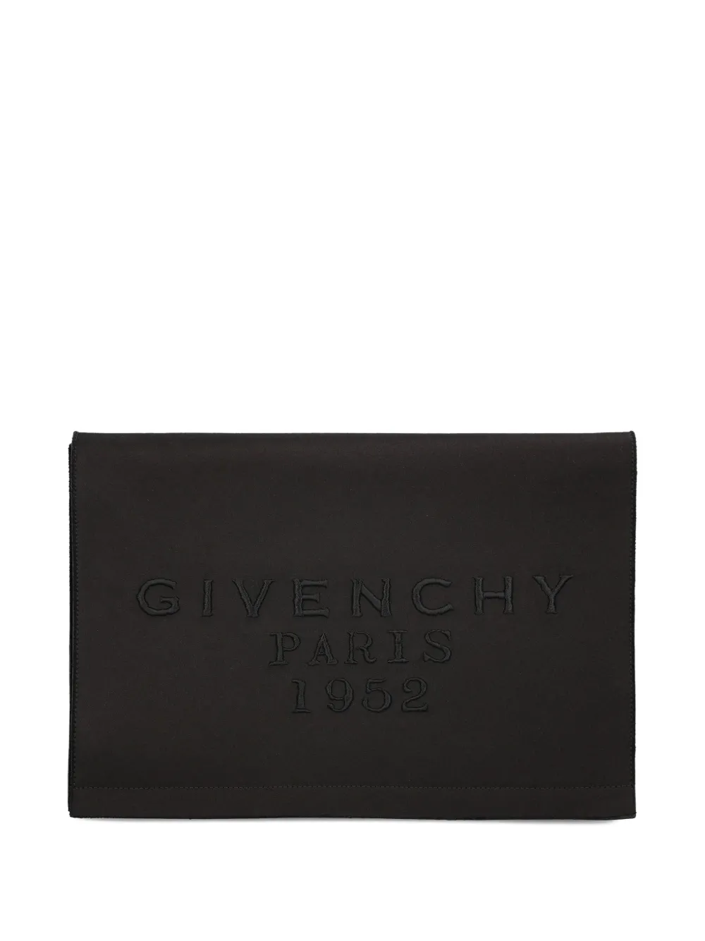 Givenchy Paris 1952 Embroidered Satin Clutch In Black