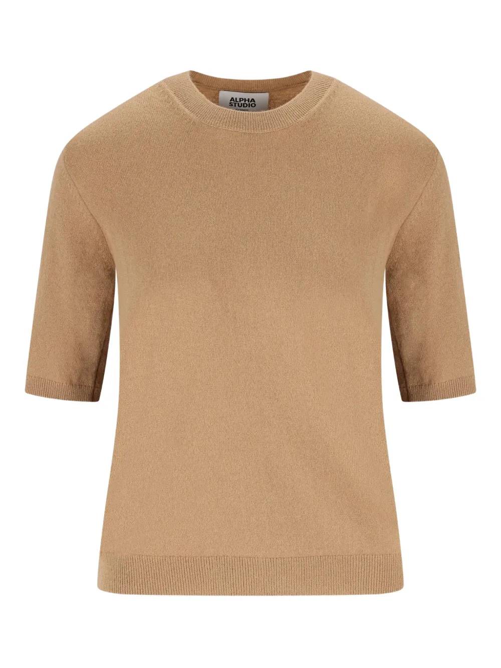 Alpha Studio Short-sleeve Cashmere Sweater In Gold