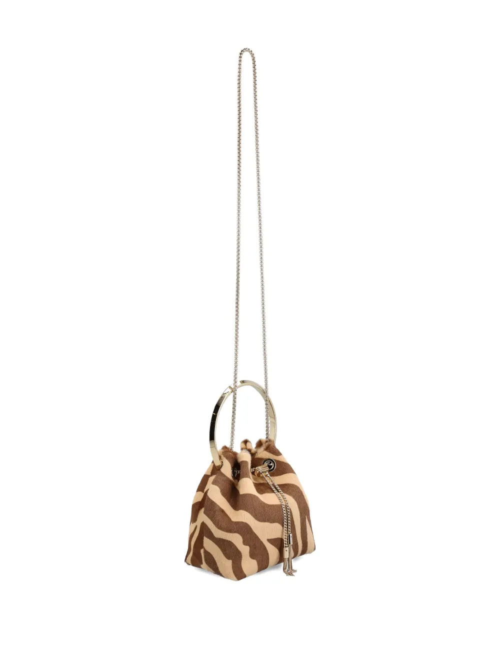 Jimmy Choo Bon Bon Zebra-print Ring-handle Bag In Brown