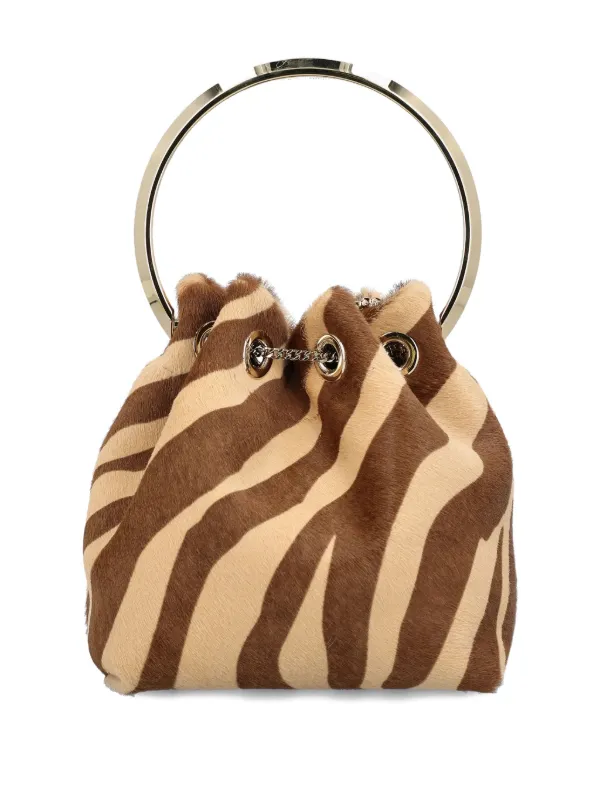 Jimmy Choo Bon Bon zebra-print ring-handle Bag | Brown | FARFETCH BH