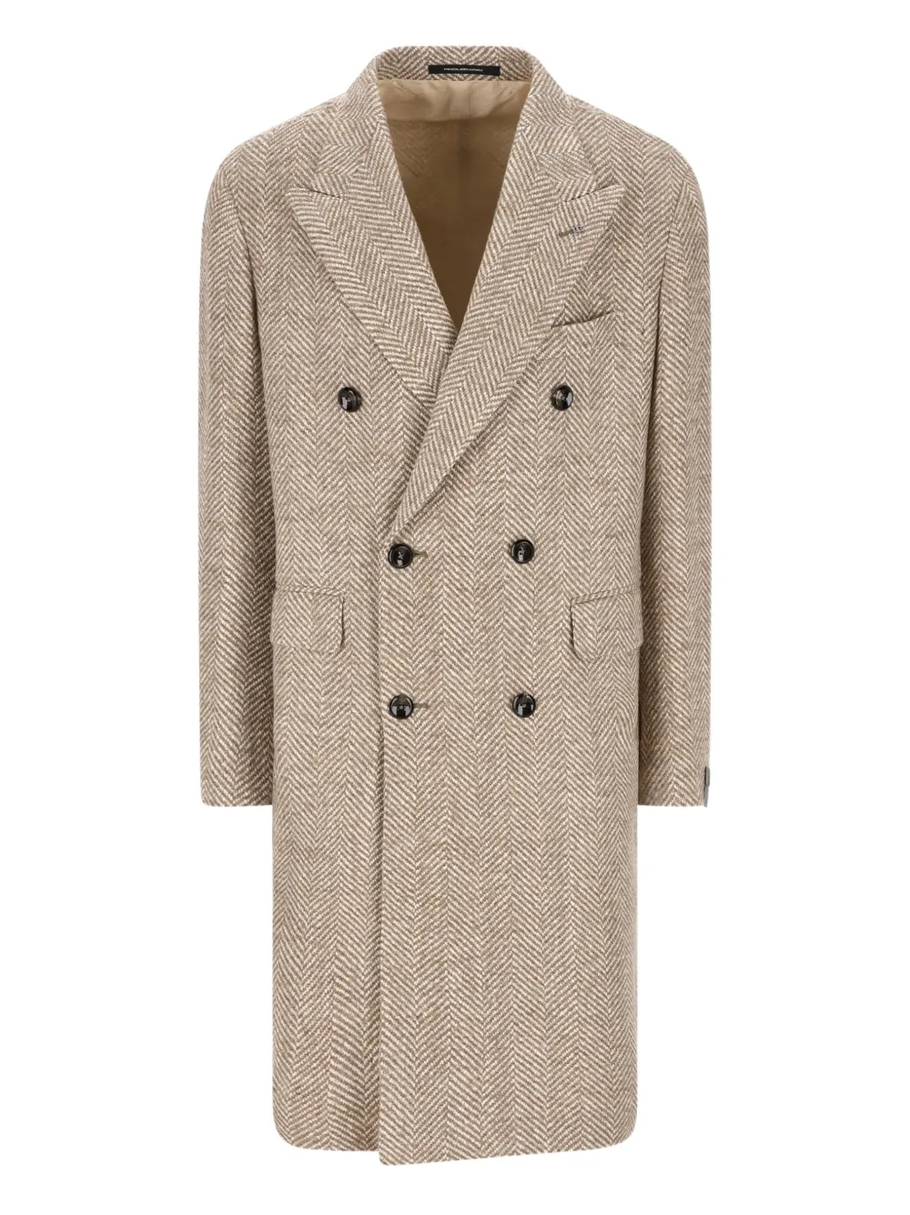 Tagliatore Double-breasted Herringbone Coat In Brown