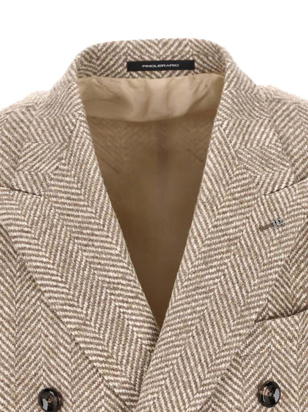 Tagliatore Double-breasted Herringbone Coat In Brown