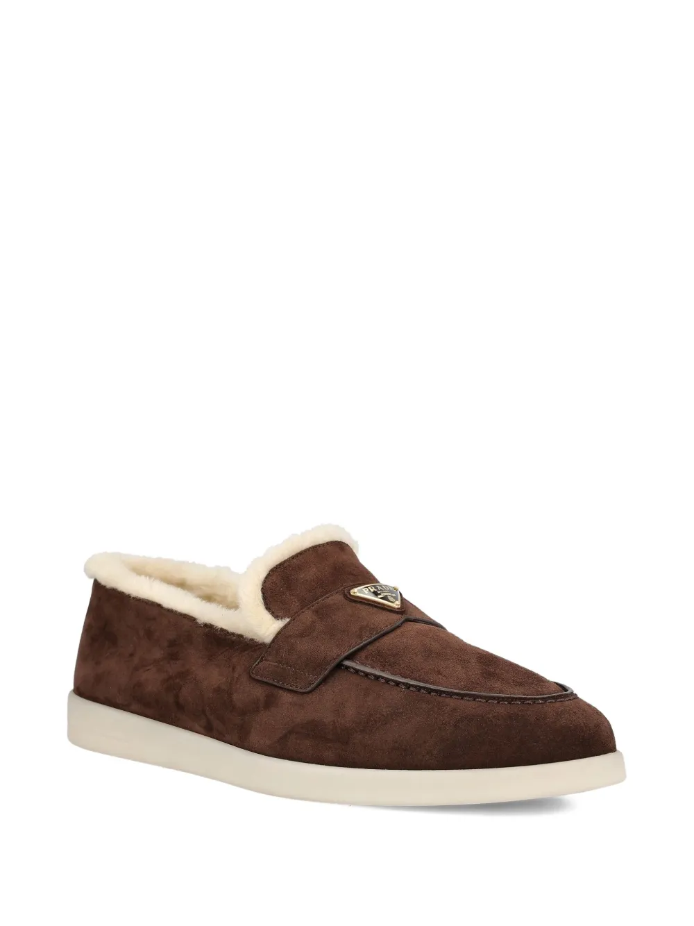 Prada suede shearling loafers - Brown