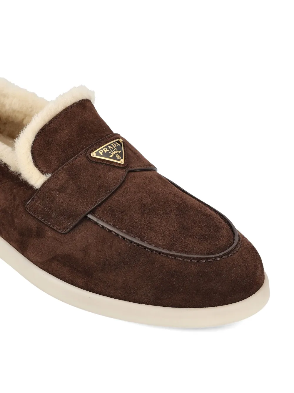 Prada Loafers van suède en lamswol Brown