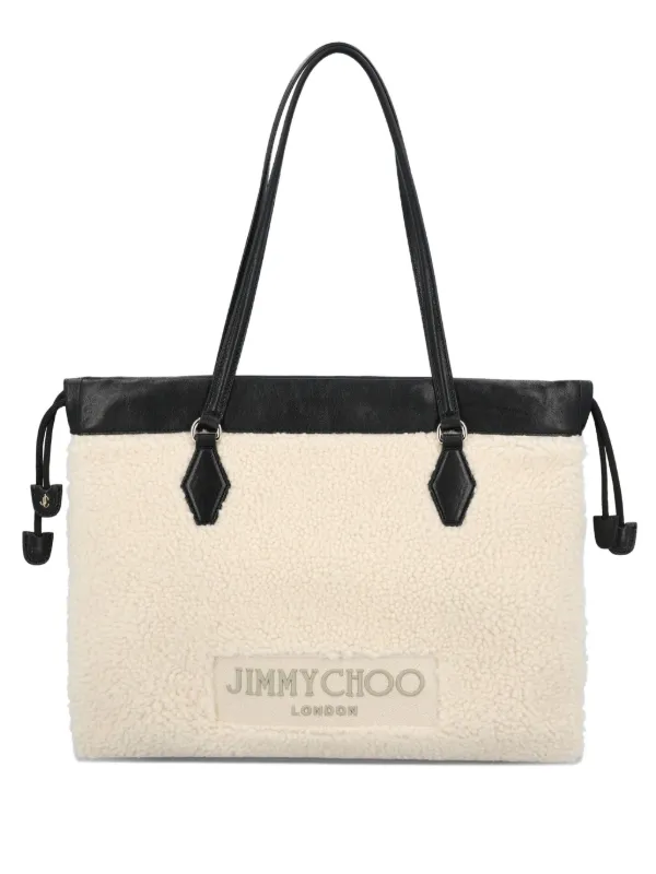 Jimmy Choo Drawstring-fastening Shearling Tote Bag in Neutrals