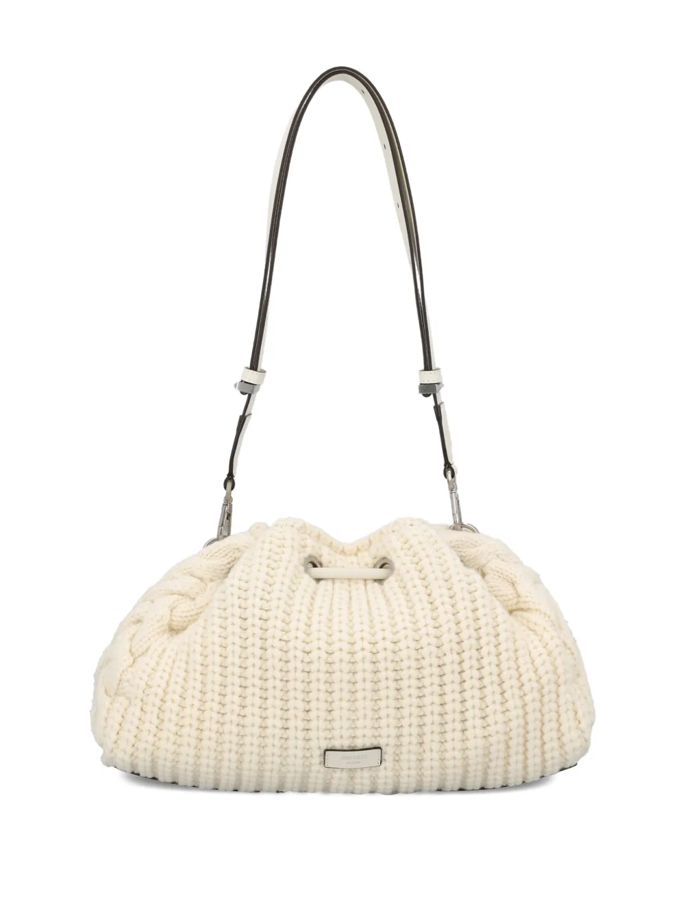 Jimmy Choo Kabelgebreide schoudertas met trekkoord - Beige