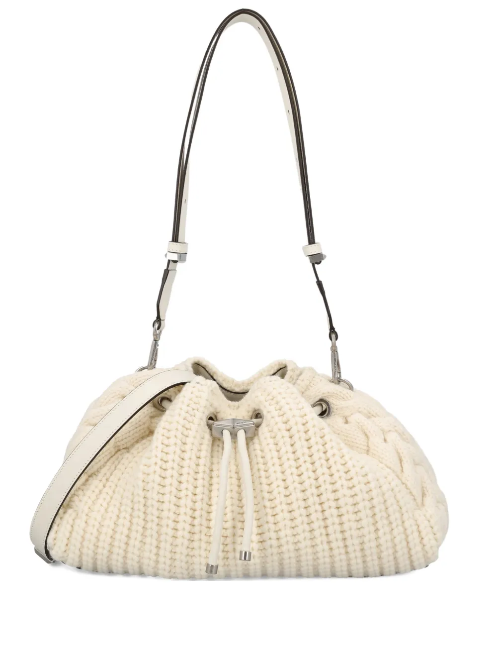 Jimmy Choo cable-knit drawstring shoulder bag | Neutrals | Image 1