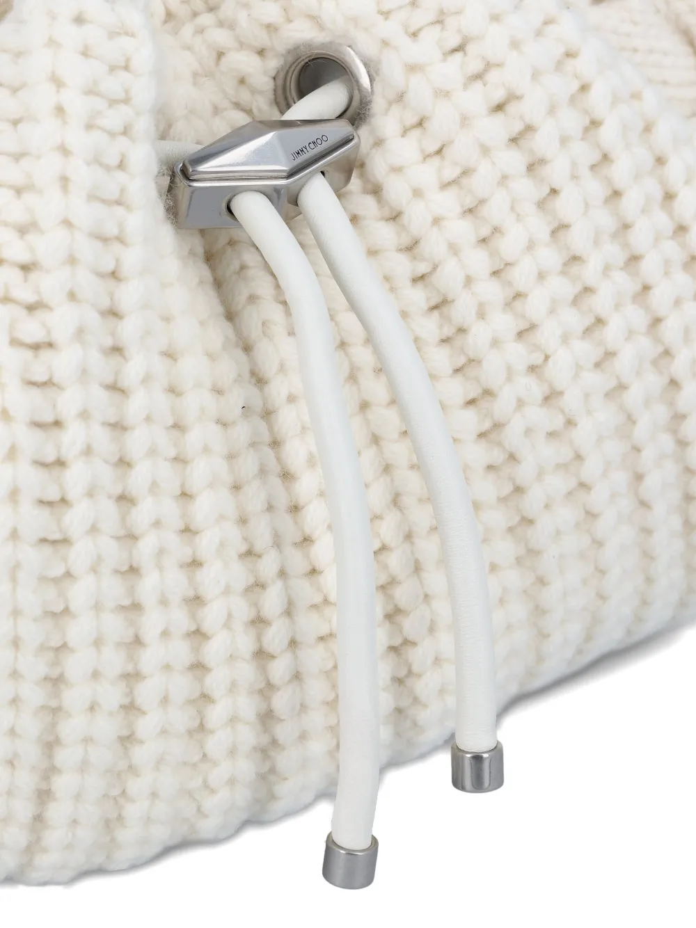 Jimmy Choo Cable-knit Drawstring Shoulder Bag In Neutral