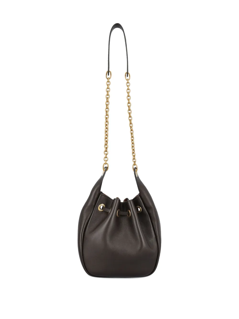 Saint Laurent Paris Drawstring Chain Bucket Bag In Brown