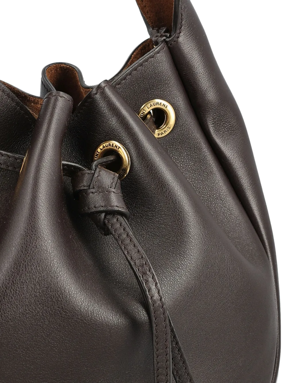 Saint Laurent Paris Drawstring Chain Bucket Bag In Brown