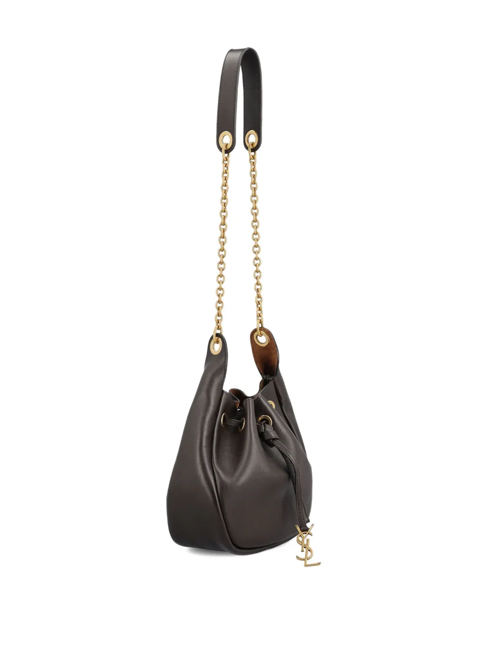 Saint Laurent Paris Drawstring Chain Bucket Bag In Brown