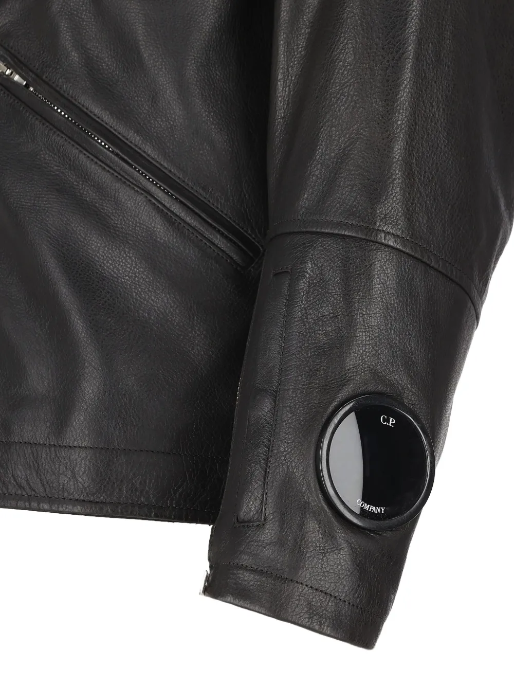 C.p. Company Goggle-detail Leather Jacket In Black