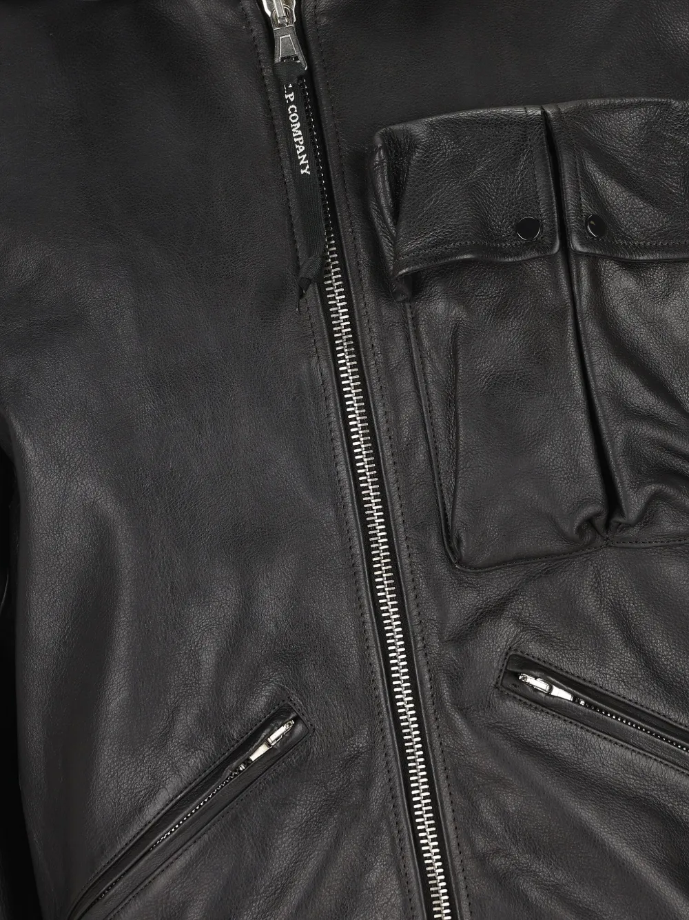 C.p. Company Goggle-detail Leather Jacket In Black