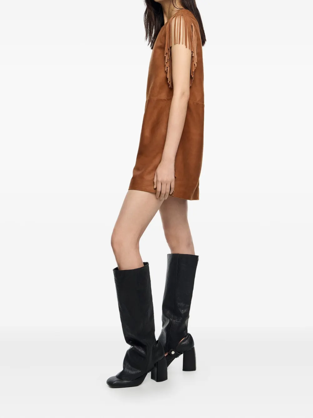 Bimba y Lola Leren jurk Bruin