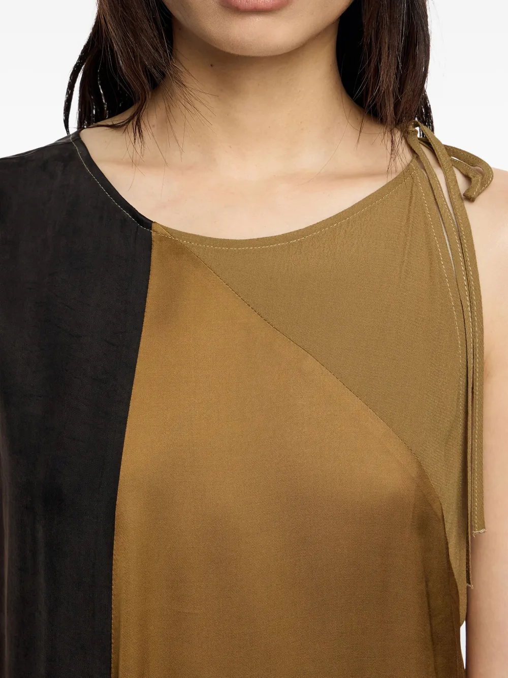Bimba Y Lola Patchwork Sleeveless Asymmetrical Dress In Brown