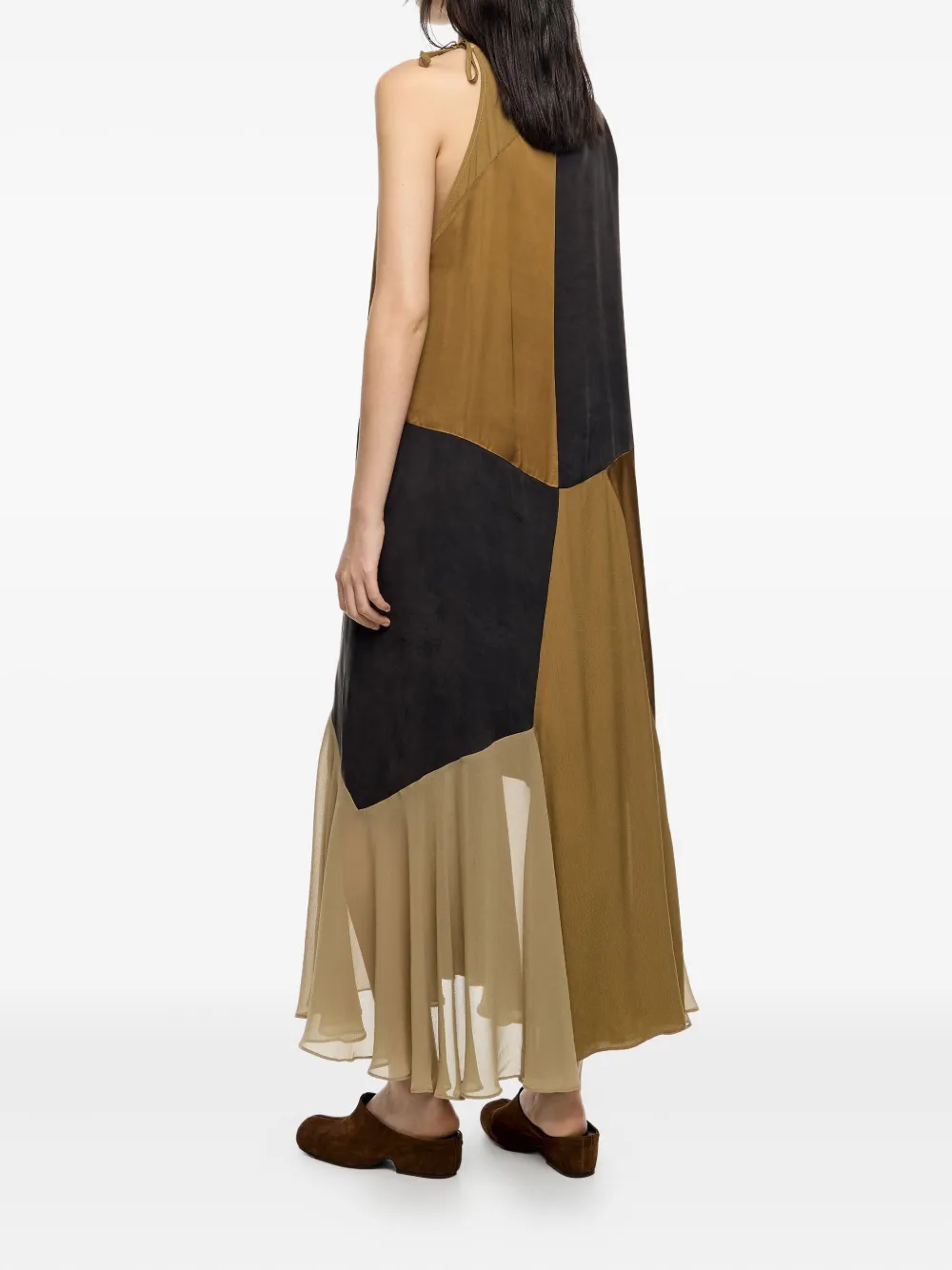 Bimba Y Lola Patchwork Sleeveless Asymmetrical Dress In Brown