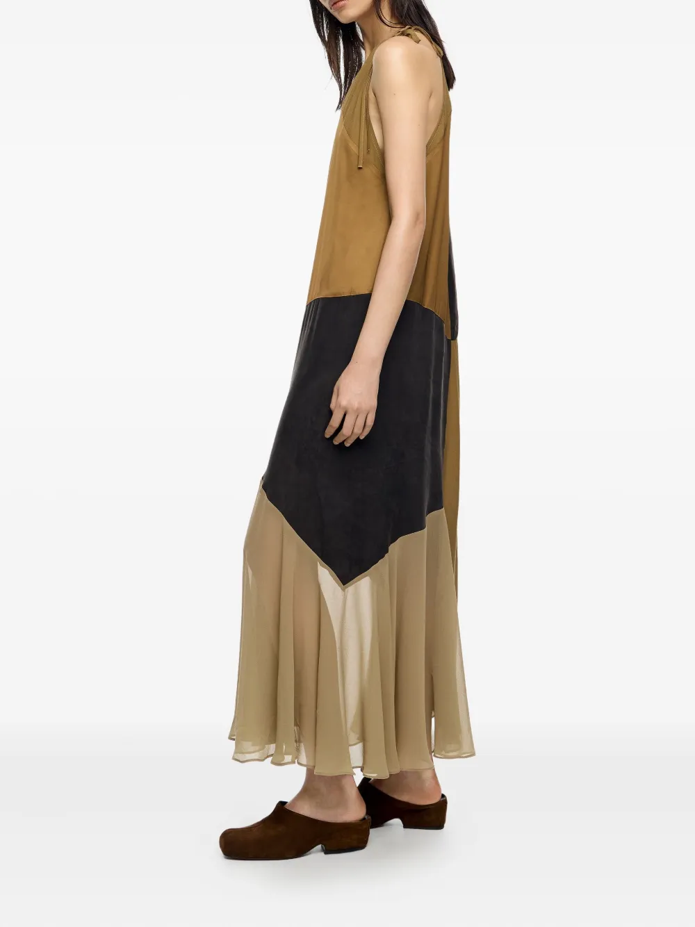 Bimba Y Lola Patchwork Sleeveless Asymmetrical Dress In Brown