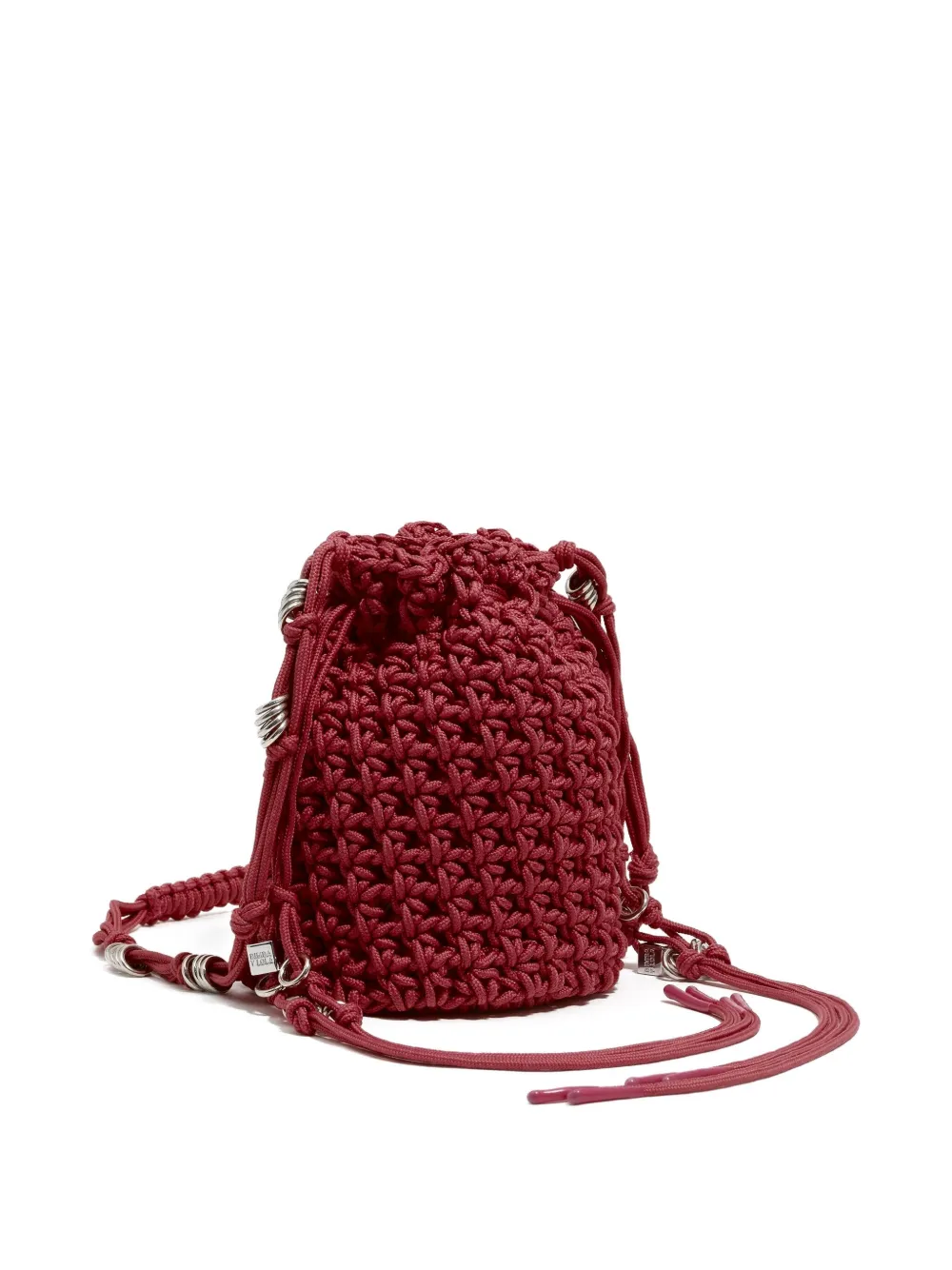 Bimba Y Lola Crochet Drawstring Bucket Bag In Red