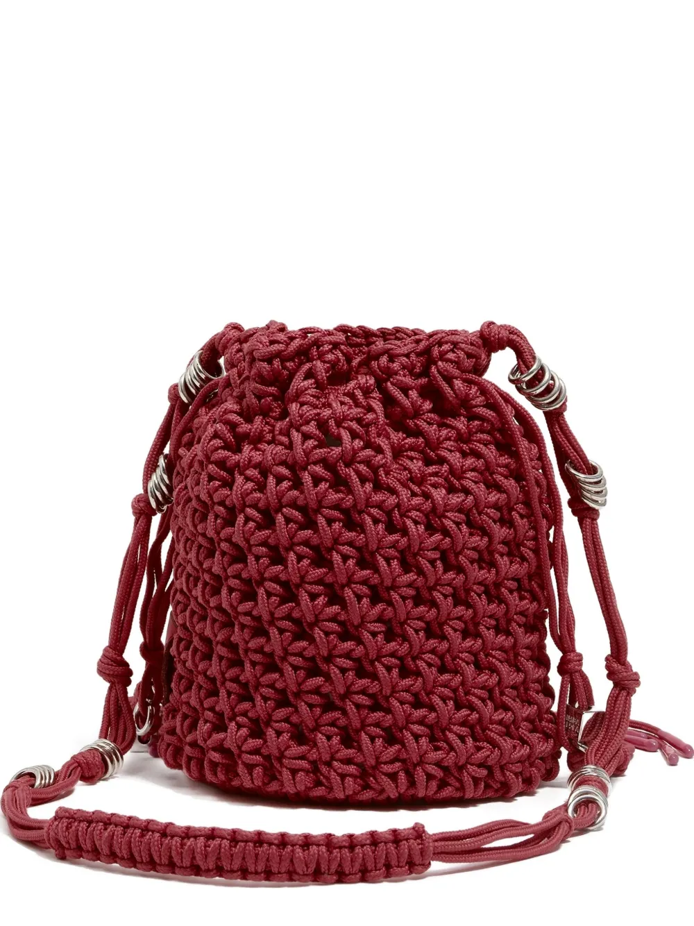 Bimba Y Lola Crochet Drawstring Bucket Bag In Red