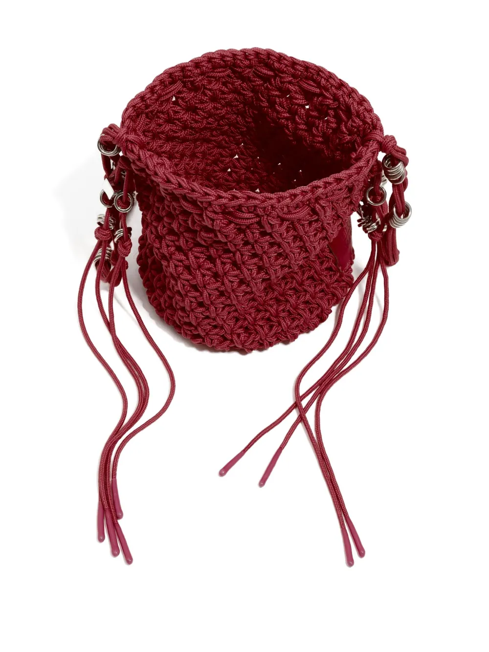 Bimba Y Lola Crochet Drawstring Bucket Bag In Red