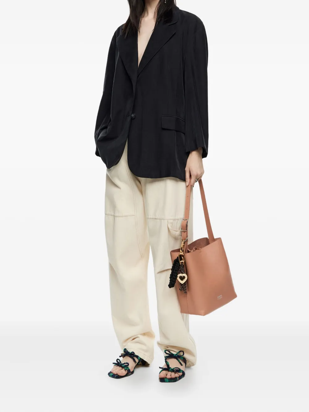 Bimba Y Lola Buttoned Long-sleeved Blazer In Black