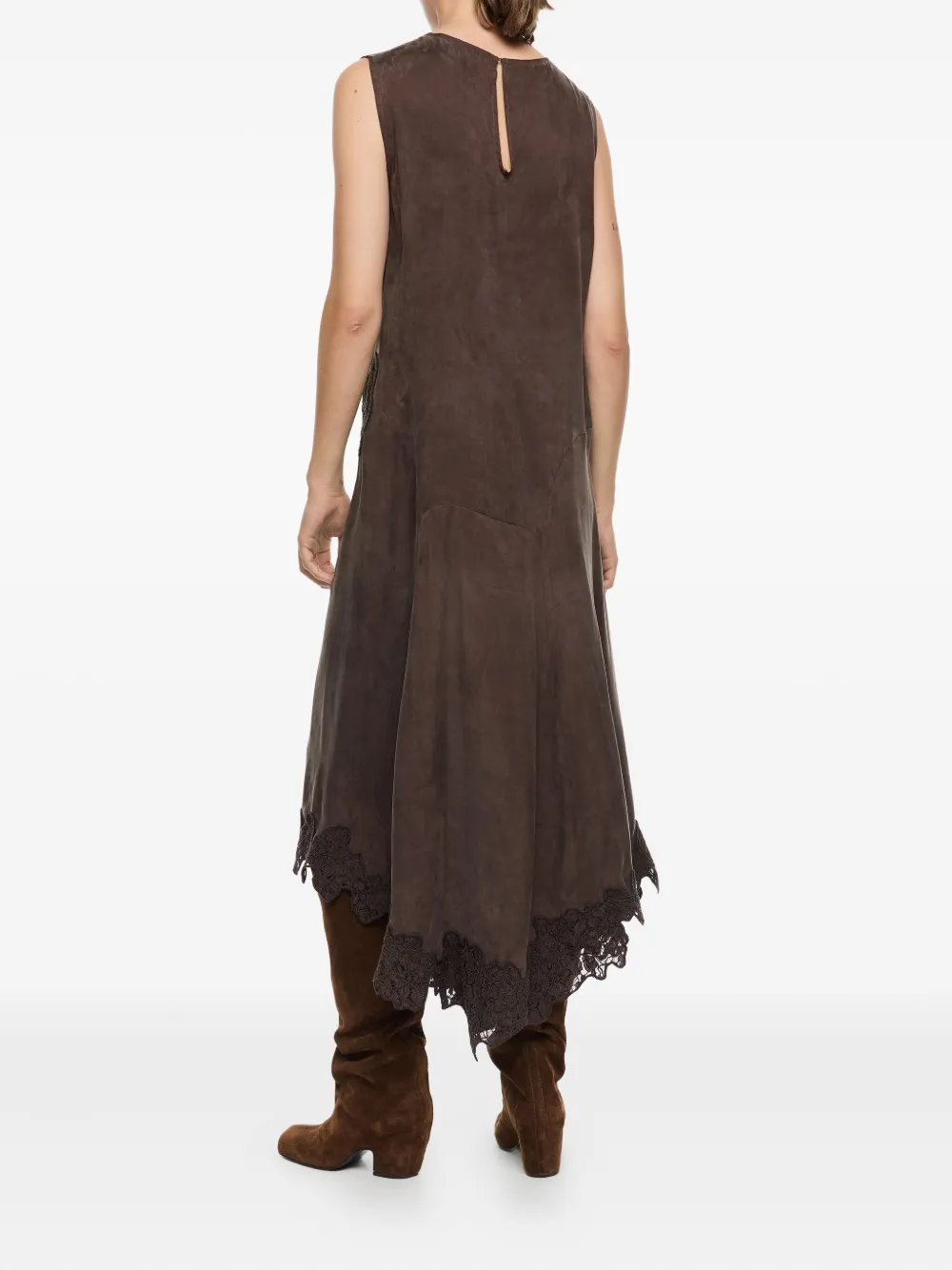 Bimba y Lola Asymmetrische jurk met afwerking van kant Bruin