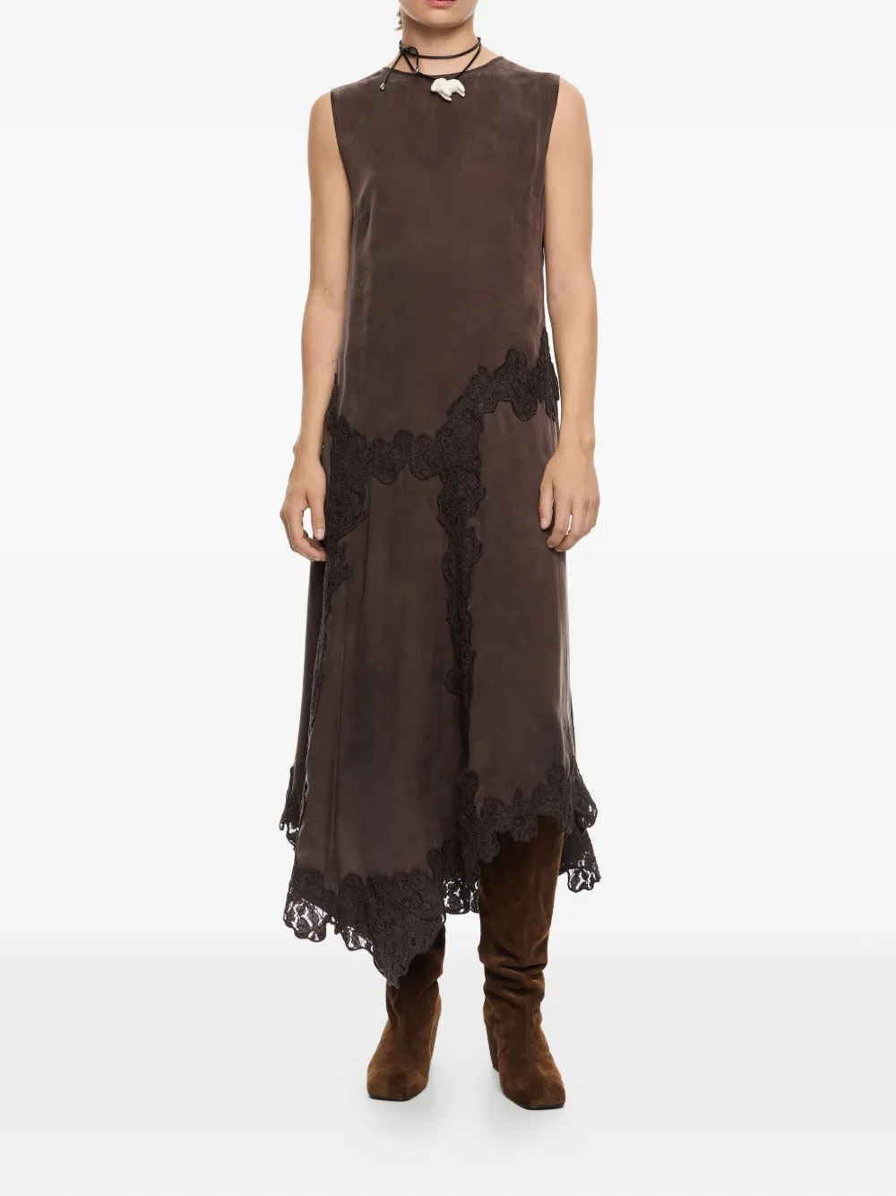 Bimba y Lola lace-trimmed asymmetrical dress - Bruin
