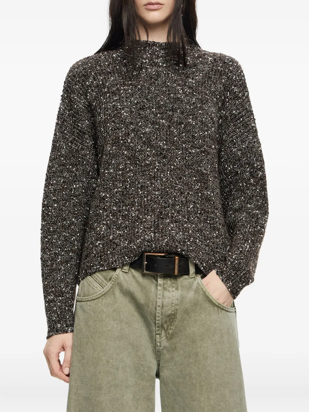 Bimba Y Lola High-neck Sparkle-knit Sweater In Gray