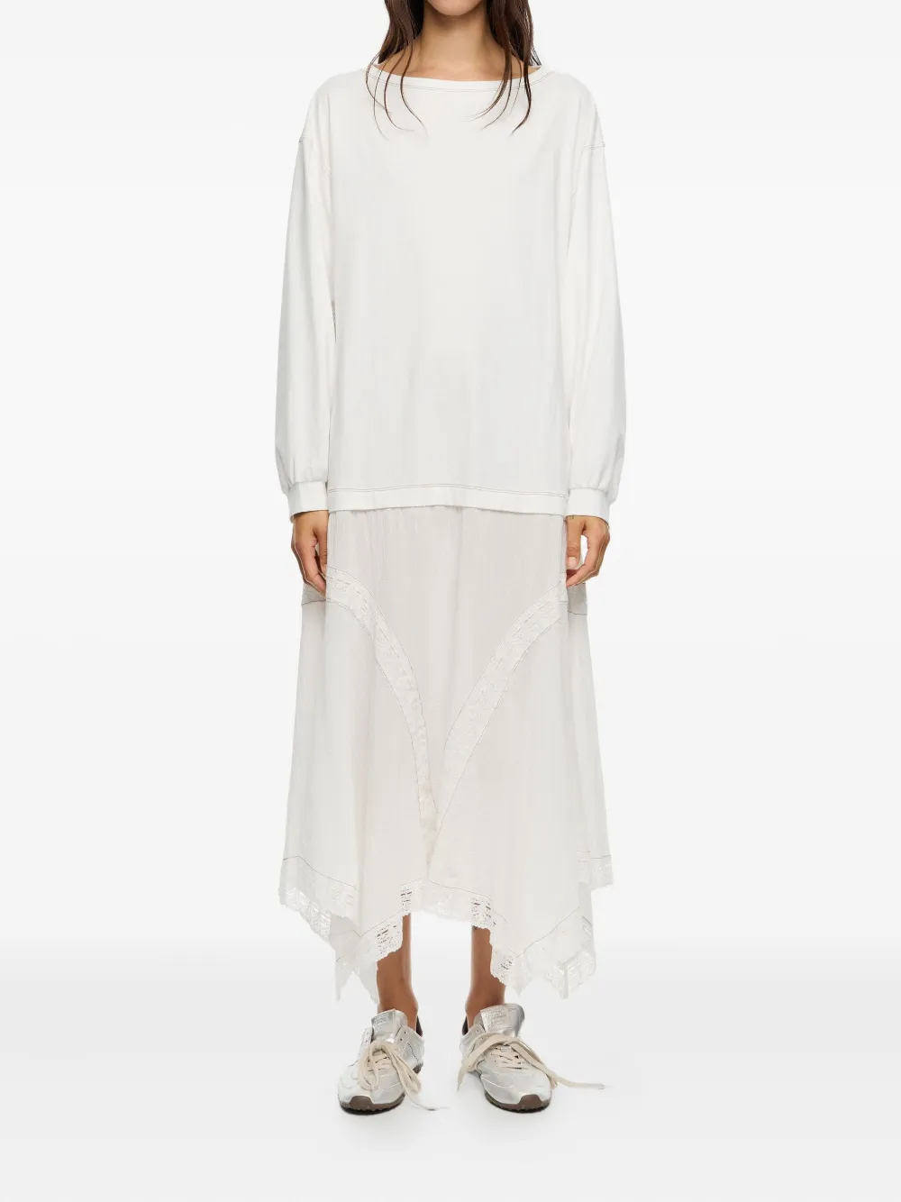 Bimba y Lola lace-trimmed cotton dress - Wit
