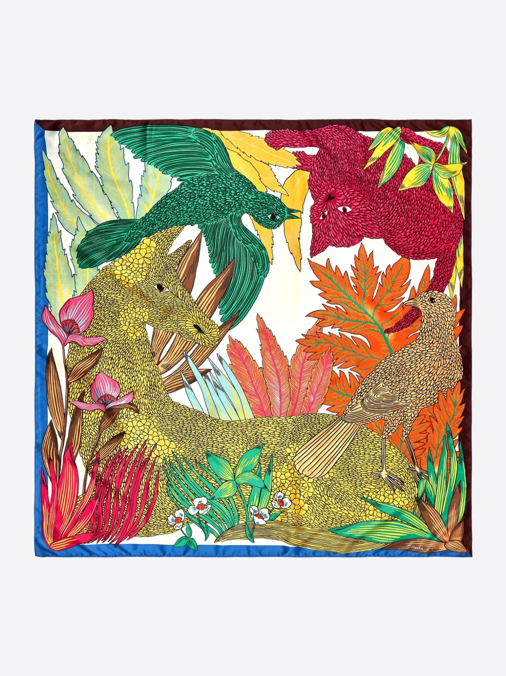 Bimba Y Lola Bird-print Floral Scarf In Multi