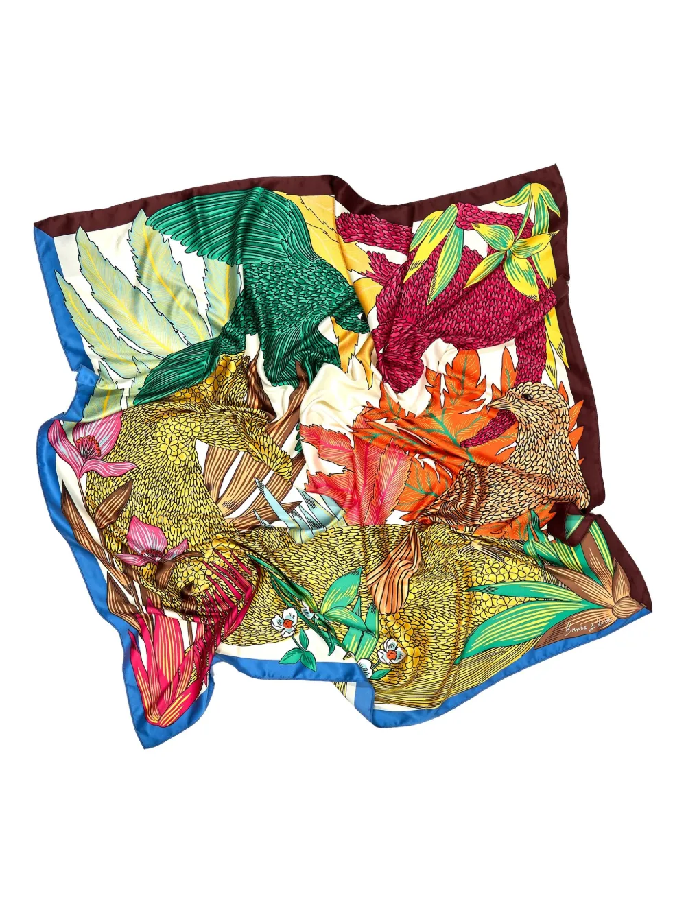 Bimba Y Lola Bird-print Floral Scarf In Multi
