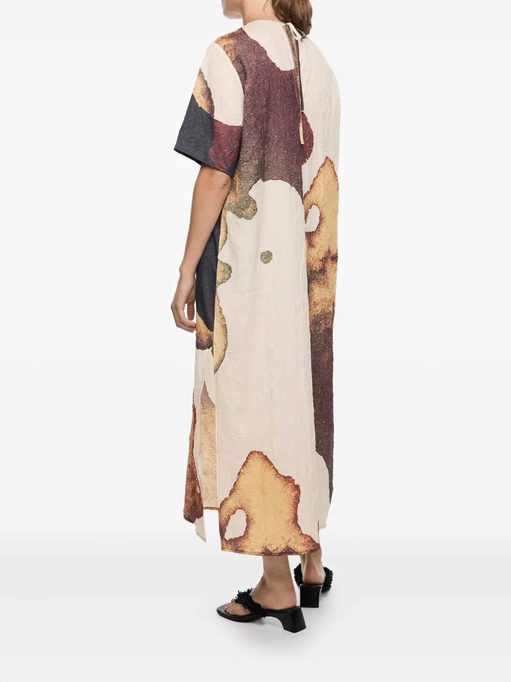Bimba Y Lola Abstract-print Midi Dress In Brown