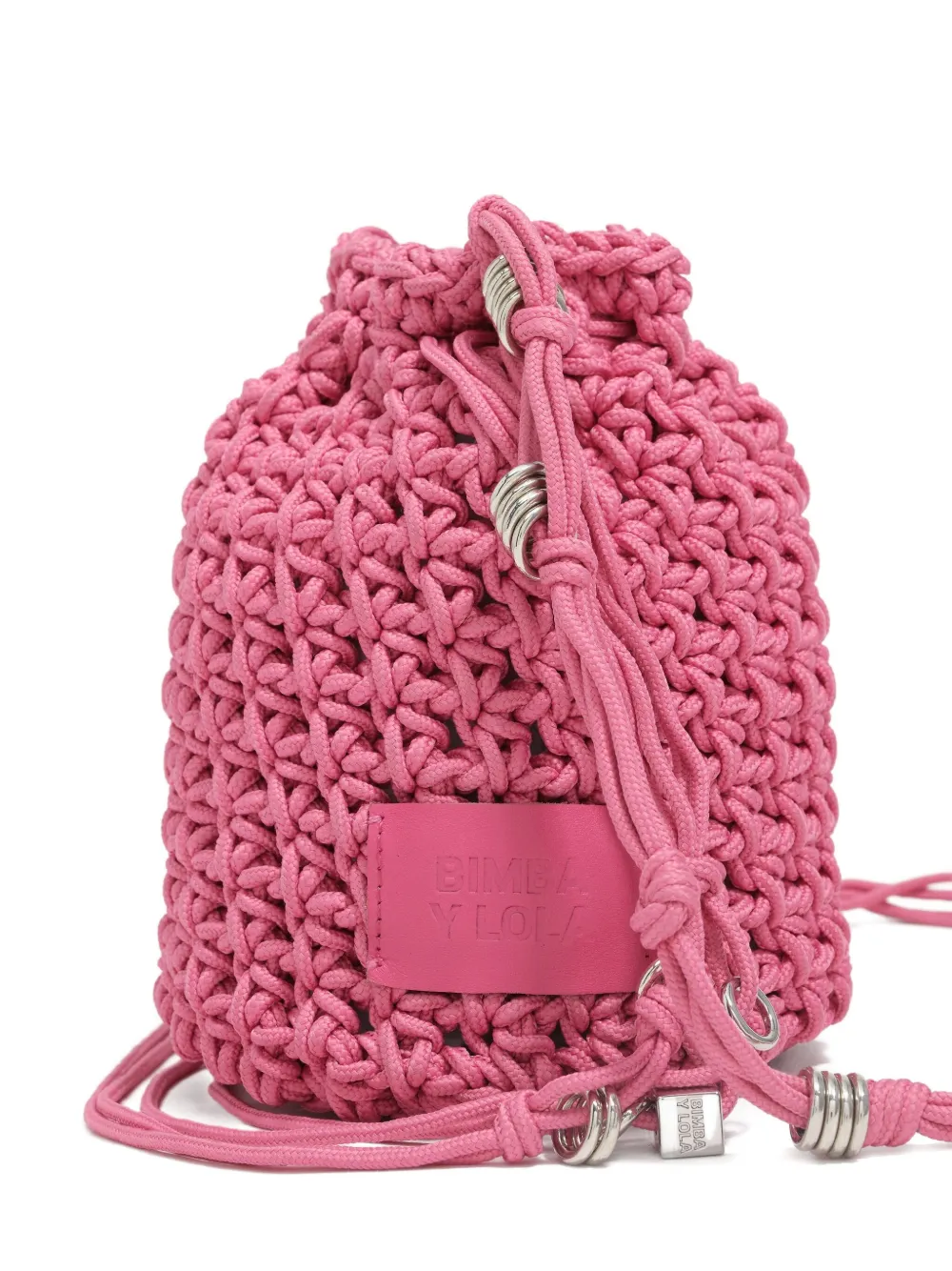 Bimba Y Lola Crochet Drawstring Bucket Bag In Pink
