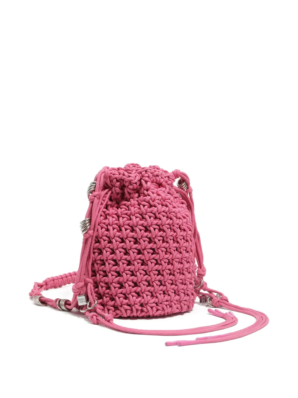 Bimba Y Lola Crochet Drawstring Bucket Bag In Pink