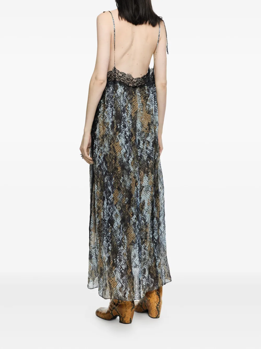 Bimba Y Lola Snake-print Lace-trimmed Midi Dress In Multi