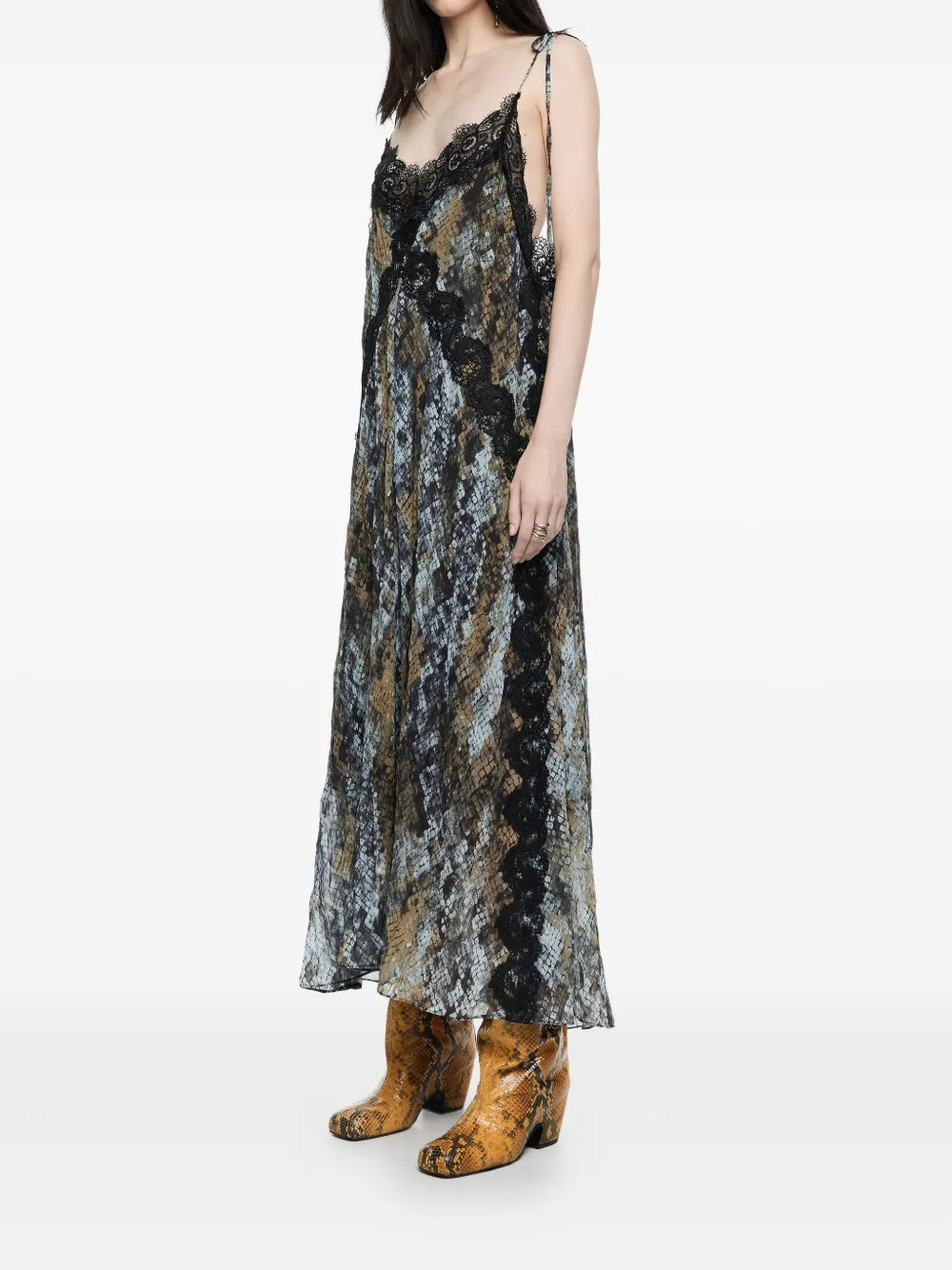 Bimba y Lola snake-print lace-trimmed midi dress - Bruin