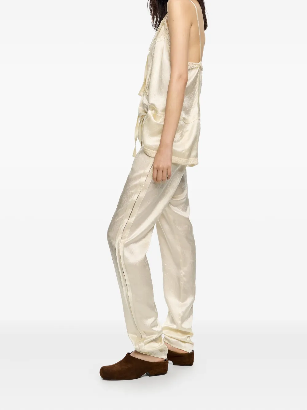 Bimba Y Lola Satin Side-stripes Straight Trousers In Neutral